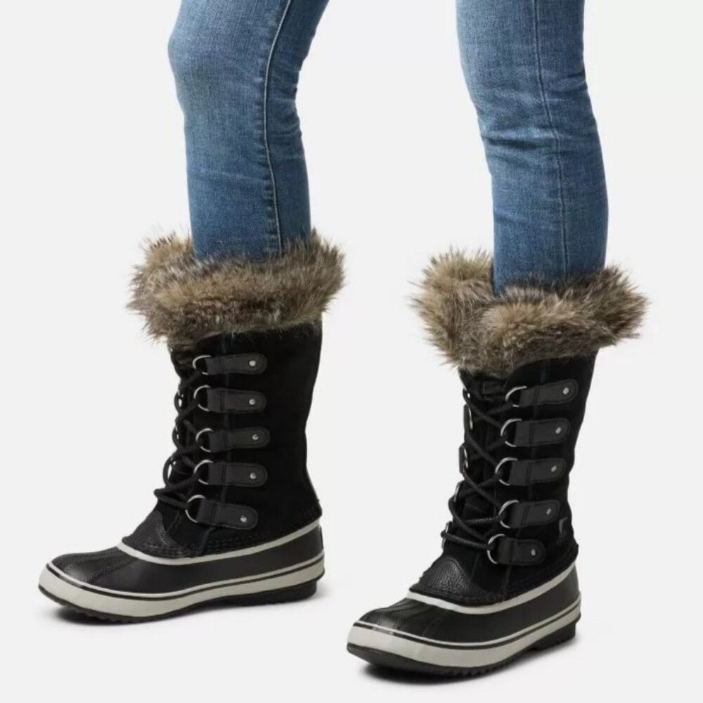 SOREL Joan of Arctic Snow Winter Boots 10 Black Waterproof Leather Faux Fur Cuff - Picture 2 of 7